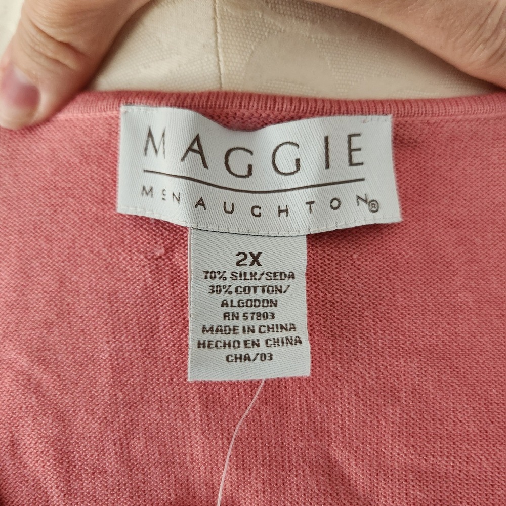 Maggie McNaughton Pink Silk Cotton Lace Trim Square Neck Knit Tank Top 2X NWT - Picture 3 of 4